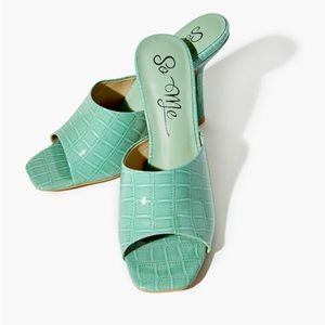 Open-toe Faux Croc Stiletto heels - Sage Green